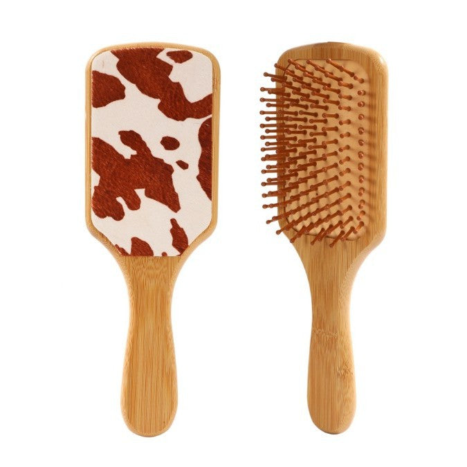 Wholesale Bamboo Real Leather Cow Retro Western Cowboy Style Air Cushion Comb Airbag Comb Meridian Massage Comb Hairdressing Comb